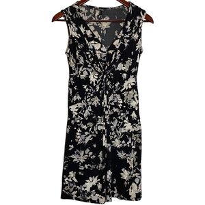 Daisy Fuentes Petites Mini Dress Empire Waist A-Line Floral Black White SP PS